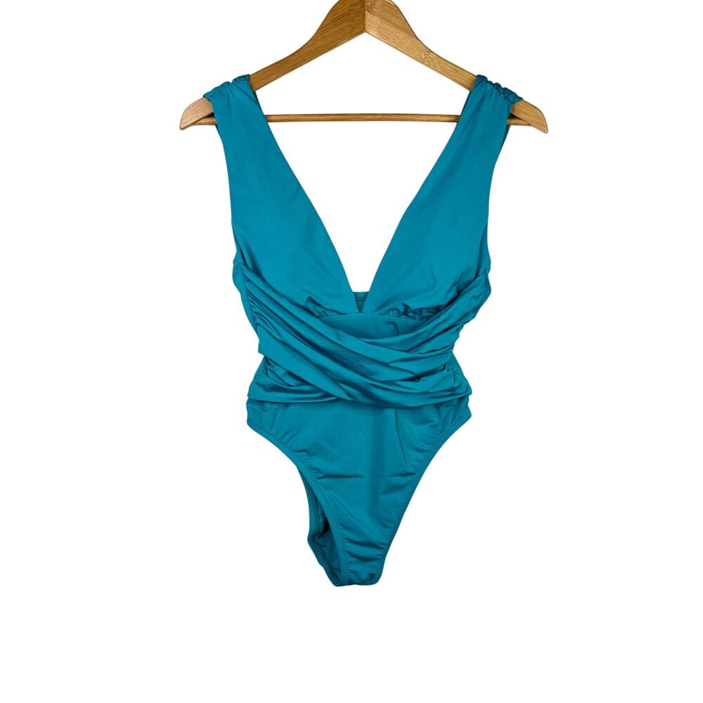 Trina Turk Teal Deep V-Neck One Piece Swimsuit Size 6